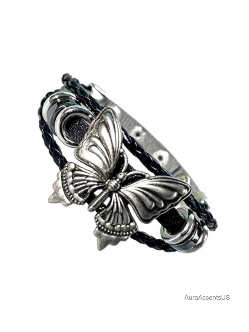 Vintage Butterfly Braided Leather Bracelet Adjustable Boho Gothic Stackable Wrap